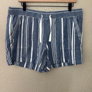 Women’s Nautica Striped Blue White Linen Blend Shorts, Large, Summer